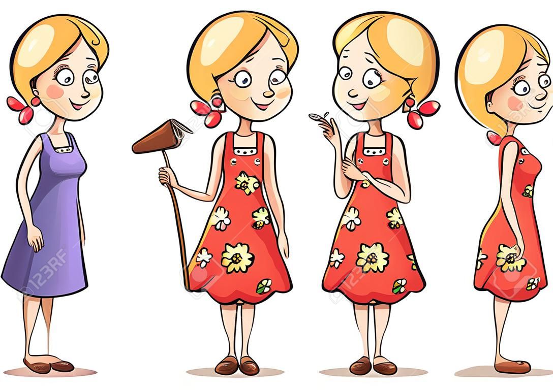 Giovane donna personaggio dei cartoni animati con diverse angolazioni