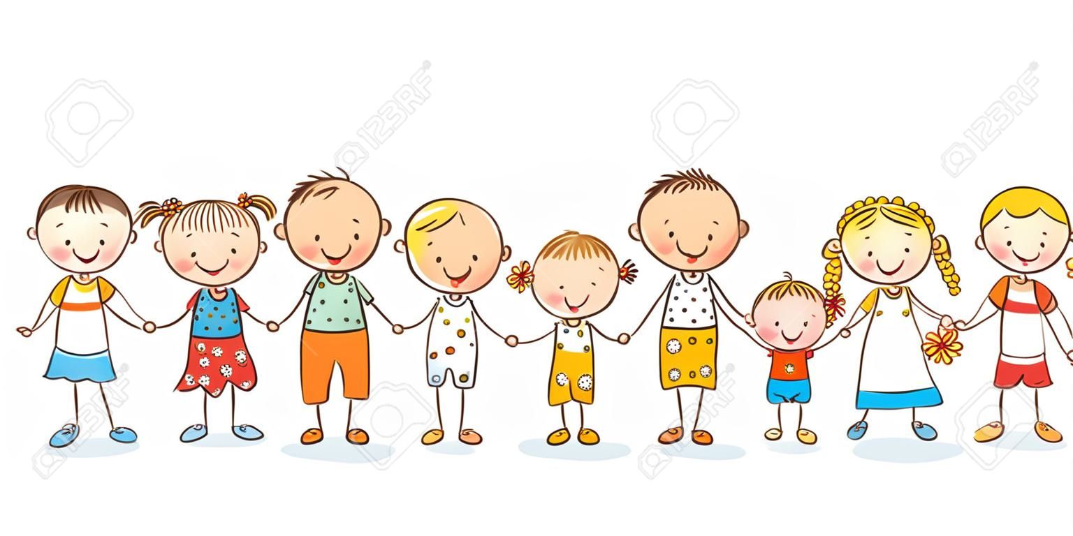 Família feliz com muitas crianças, pode ser adotada, isolada no branco