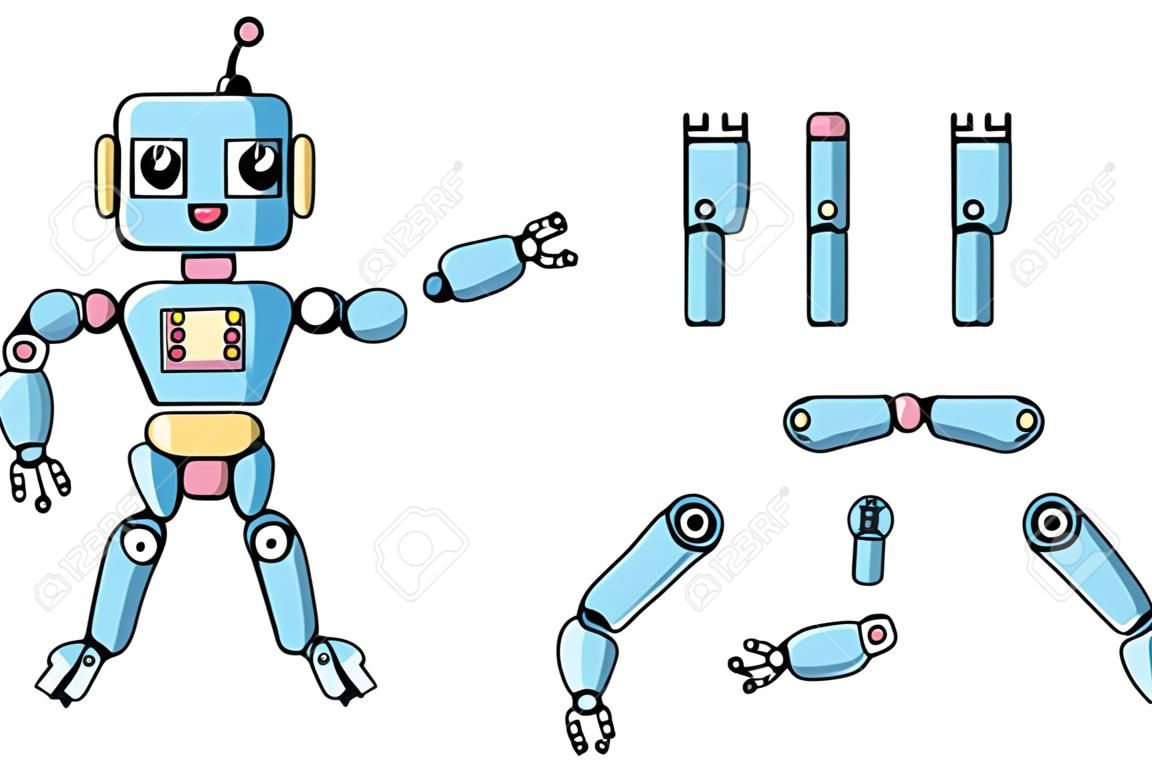 Robot body parts for kids to put together, no gradients