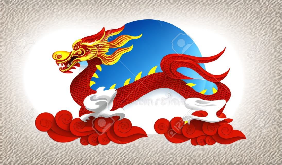 Dragon chinois. Illustration plate moderne du dragon chinois au soleil. Illustration vectorielle sur fond blanc.