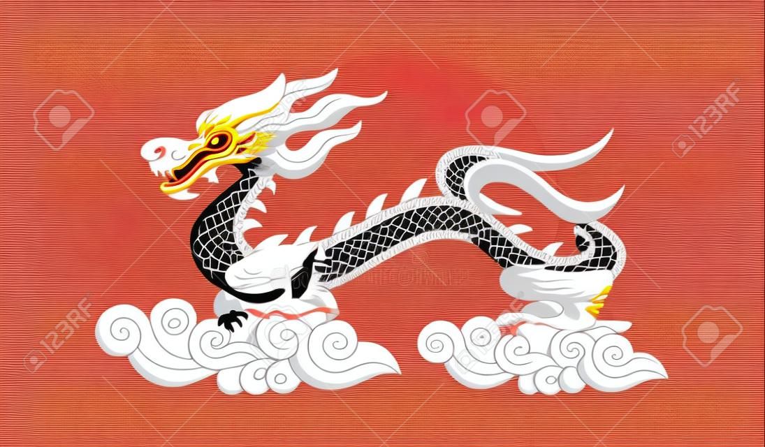 Dragon chinois. Illustration plate moderne du dragon chinois au soleil. Illustration vectorielle sur fond blanc.