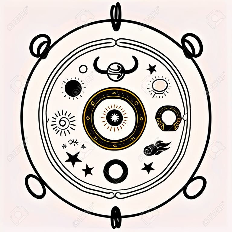 Taurus is a sign of the zodiac. Horoscope and astrology. Round vector emblem.