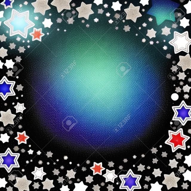 Vector square frame with colored stars on the white background, sparkles Colored confetti symbols - star glitter, stellar flare. Flat style for decorating your design