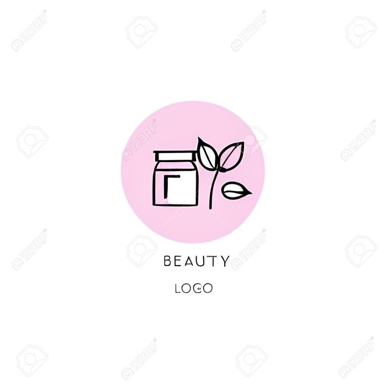 Vector cosmetic logo design template. Beauty brand mark, health care, medicine company insignia isolated. Skin care. Woman health, linear flat simple beauty signs. Natural eco product label.