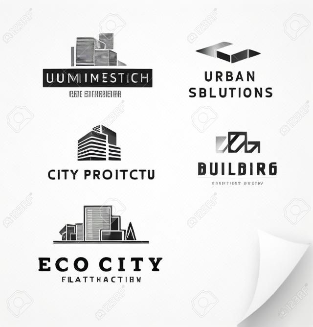 Векторные коллекции простых стильных квартир строительной компании и архитектор агентства логотипов, изолированных на белом фоне. Набор эмблем строительной компании. Городской современный стиль.