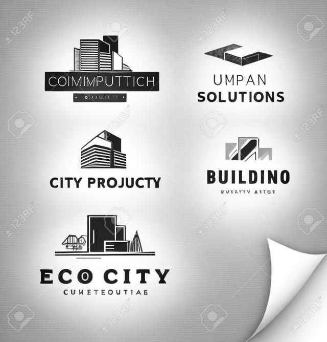 Векторные коллекции простых стильных квартир строительной компании и архитектор агентства логотипов, изолированных на белом фоне. Набор эмблем строительной компании. Городской современный стиль.