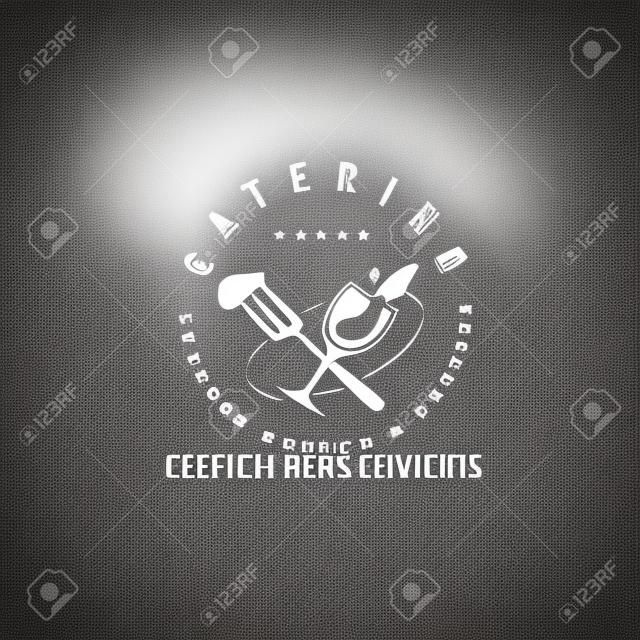 Vector catering service, restaurant company logo isolated on white background. Hand drawn fork, wine glass icons. Perfect for restaurant, cafe, catering bars insignia banners, symbols.