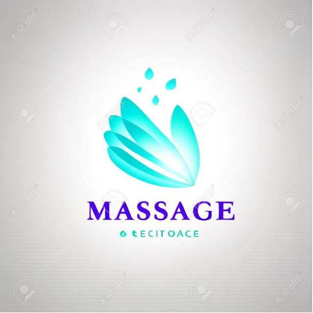Logotipo de masaje transparente de vector con símbolo de flor de loto en colores claros aislado sobre fondo blanco. Perfecto para belleza, spa, salón de yoga, centros de salud y bienestar, diseño de insignias de moda.