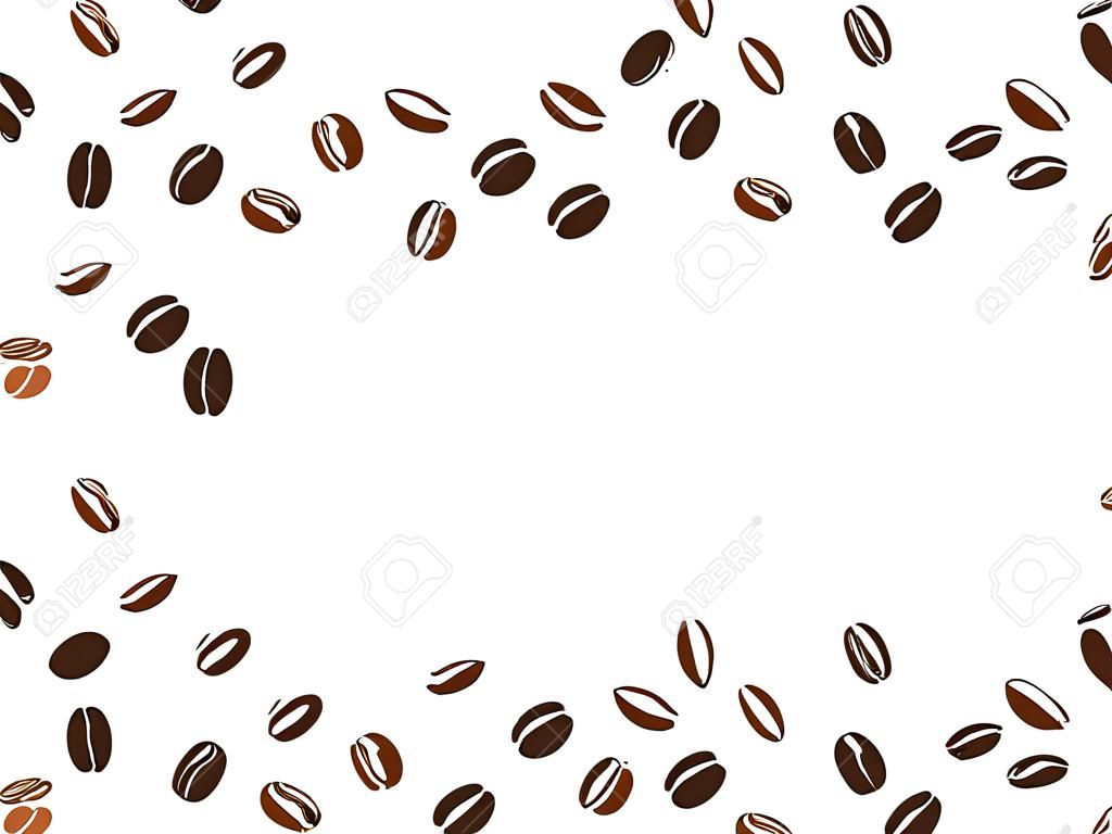 Diseño de telón de fondo de café con granos de café dibujado a mano aislados sobre fondo blanco vector de patrones sin fisuras. Dibujo a tinta, semillas de café. Diseño de packaging, papel tapiz, pancarta.