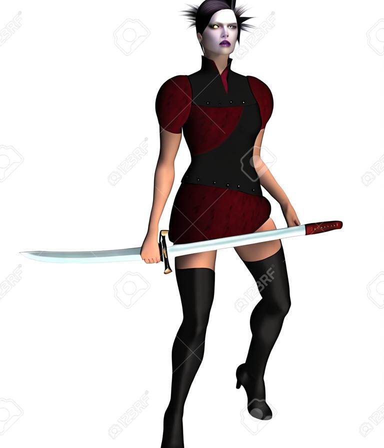 Woman standing holding a sword