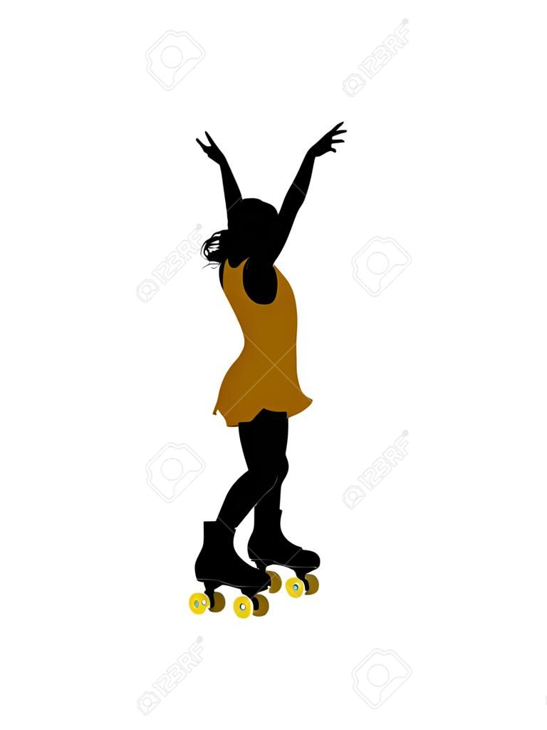 在白色背景上的女性溜冰者插畫剪影