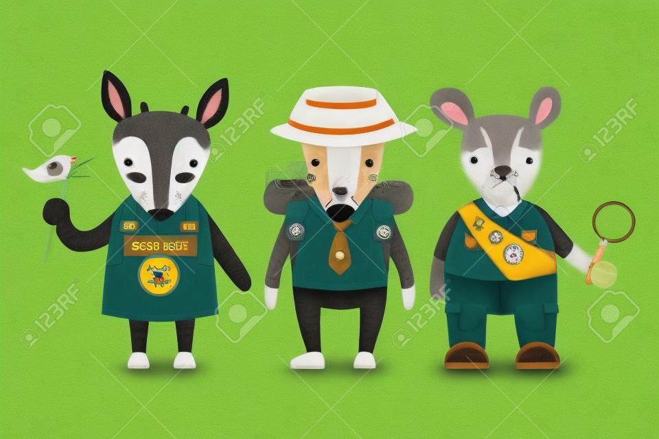 Baby animals in scout uniform