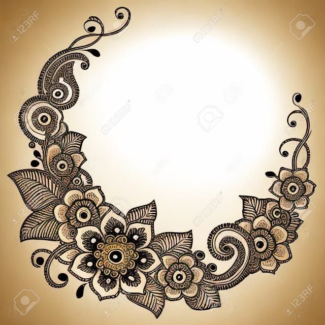 Henna tattoo flower template and border. Mehndi style. Set of ornamental patterns in the oriental style.