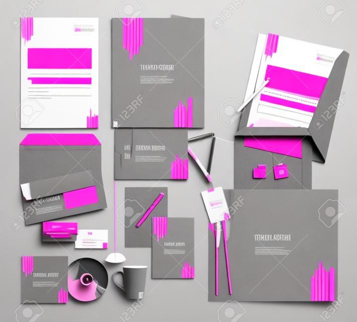 企业标识模板设计用灰色和粉色商务套装文具