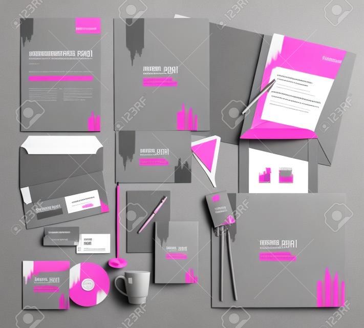 Corporate identity template design with a gray and pink color. Business set stationery.