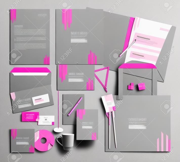 企业标识模板设计用灰色和粉色商务套装文具