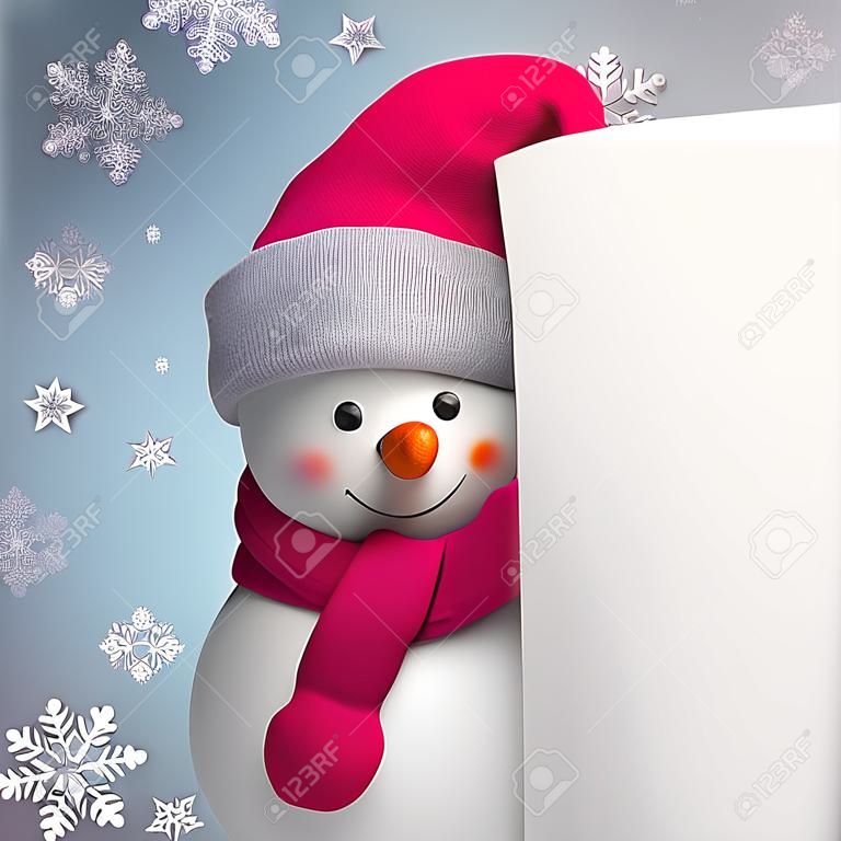 Kerstgroet banner, 3d sneeuwpop met lege pagina