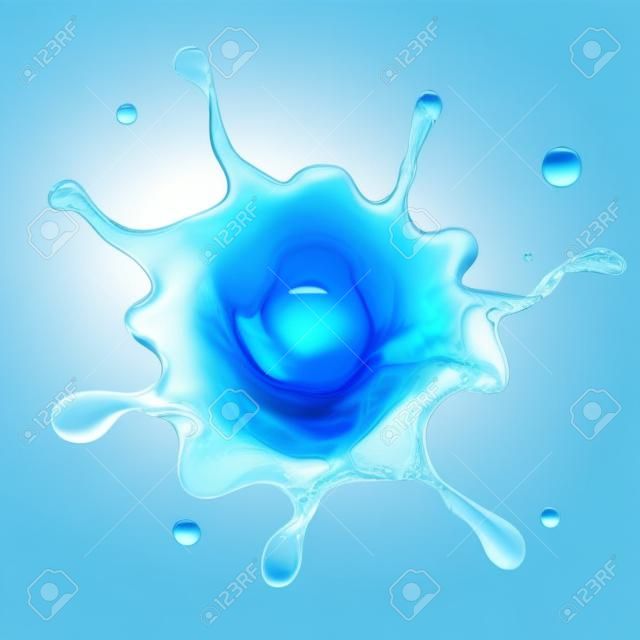 푸른 물 디자인 요소, 3D 그림, 흰색에 고립 된 액체 시작