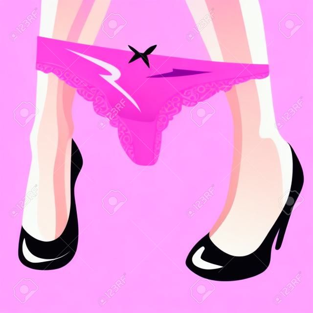 Vektoros illusztráció egy lány leesett rózsaszín bugyi