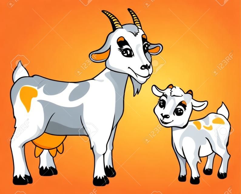 goat and kid, vector illustration on white background