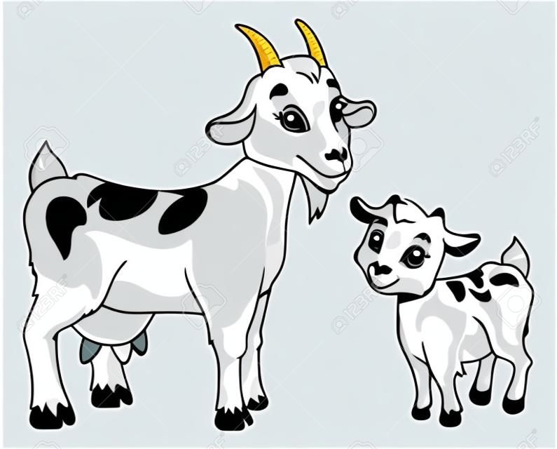 Ziege und Zicklein, Vektor-Illustration auf weißem Hintergrund