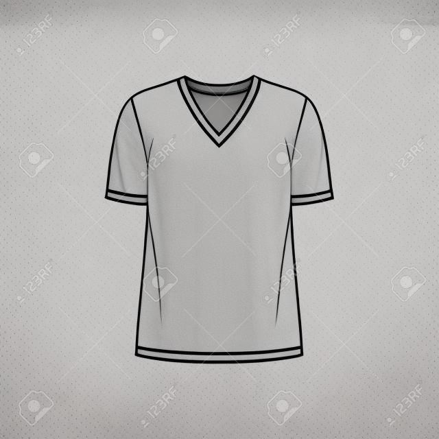 T-shirt technical fashion illustration with V neck, fitted tunic length oversized body short sleeves, flat. Apparel template front, grey color. Women and men unisex garment mockup for designer.