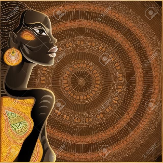 아름 다운 아프리카 여자의 프로필입니다. 손으로 그려진 된 민족 그림입니다.
