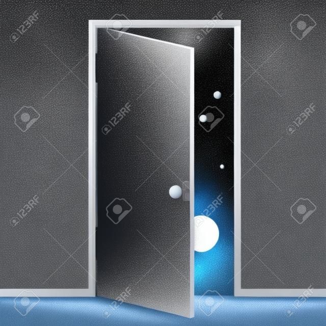 From the little gray world opened the door to infinite space. Vector illustration.
