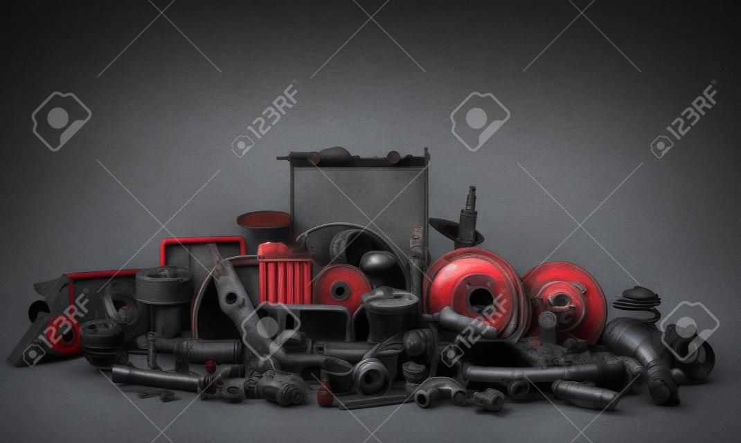 car parts on a gray background