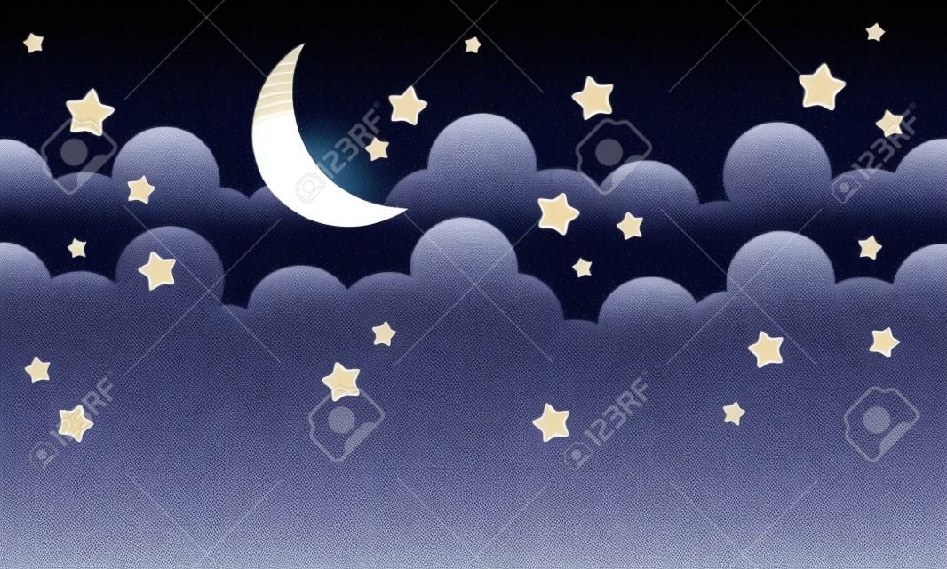 ay ve yıldızlar grafik Vektör çizim ile bulutlar.
