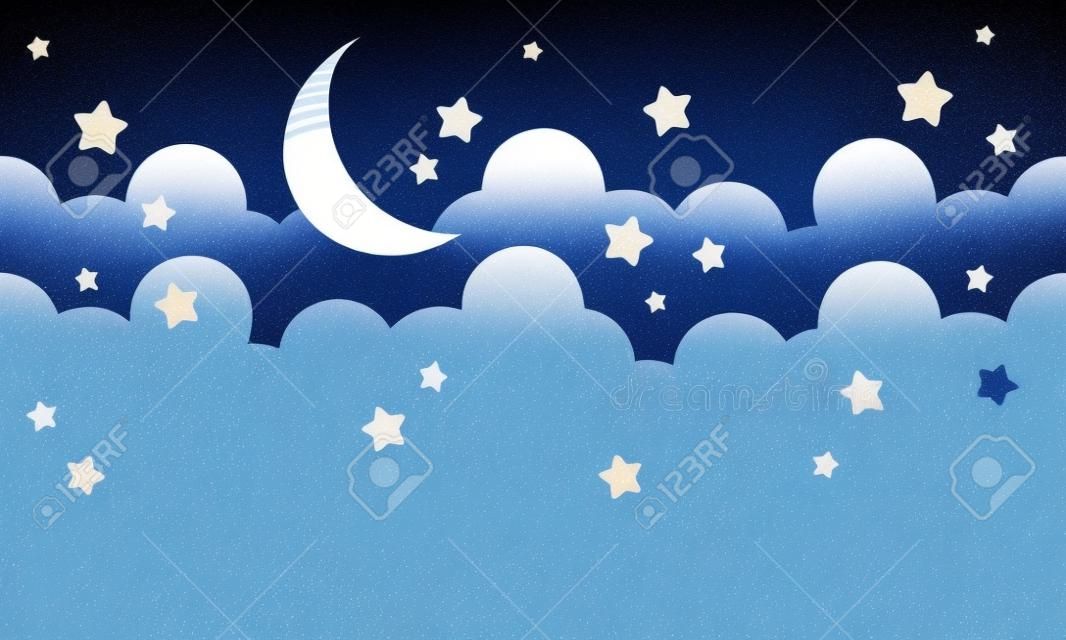 ay ve yıldızlar grafik Vektör çizim ile bulutlar.