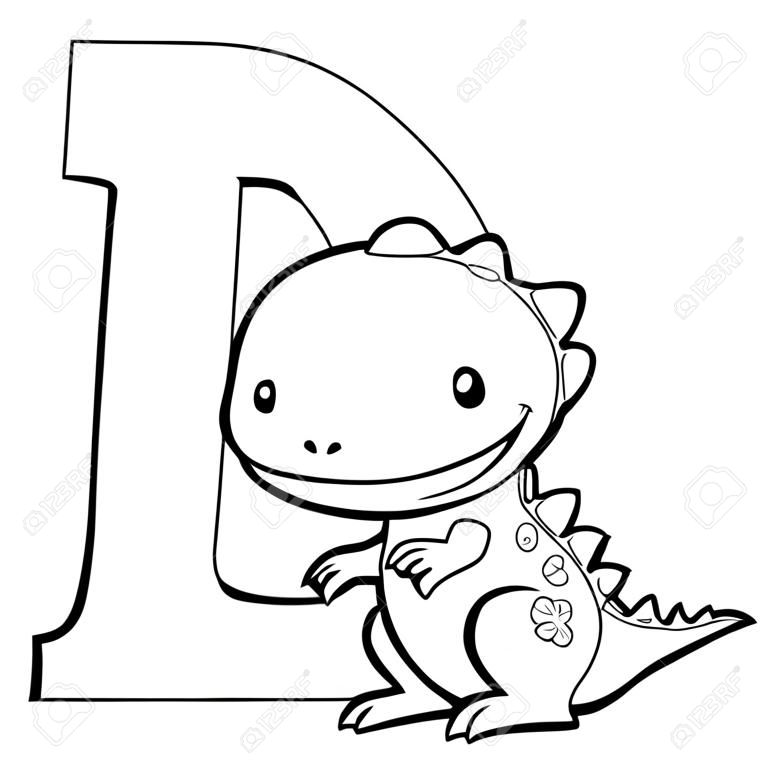 Alfabeto para colorear para los niños, dinosaurio con D