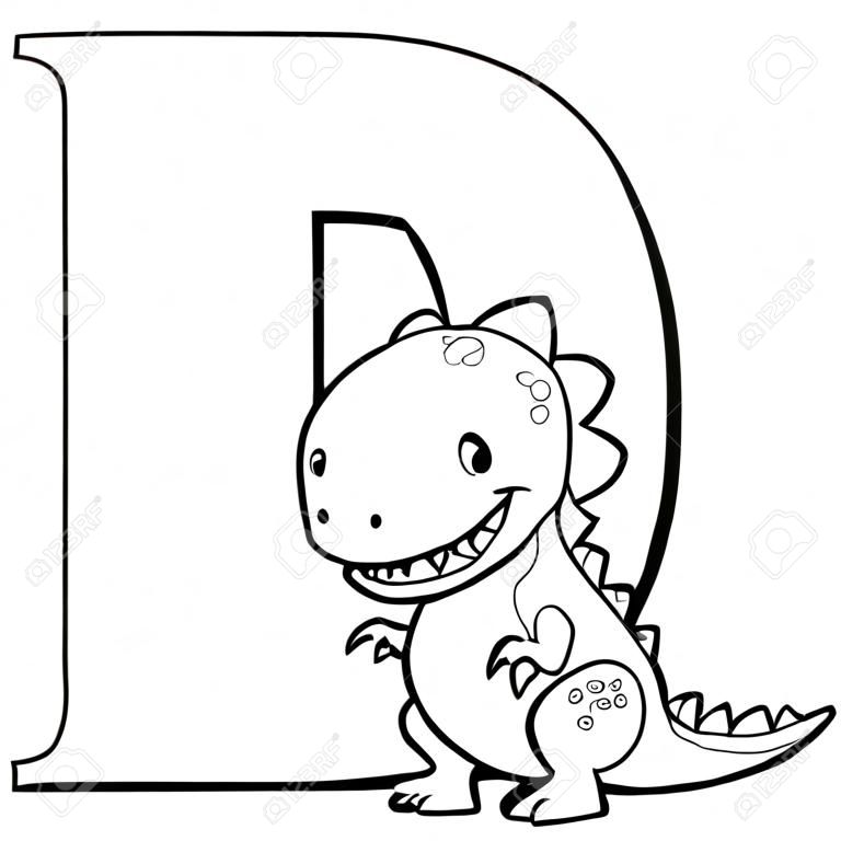 Alfabeto para colorear para los niños, dinosaurio con D