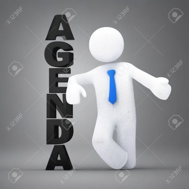 3d Geschäftsmann präsentiert Konzept der Agenda isoliert weißem Hintergrund