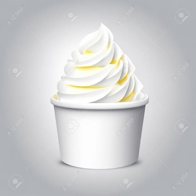 白紙杯牛奶冰淇淋隔絕在白色背景