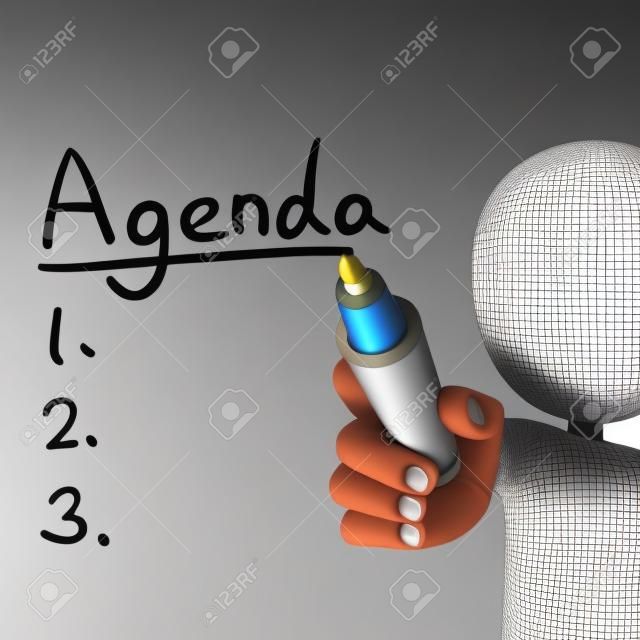 agenda word written by 3d man over white 