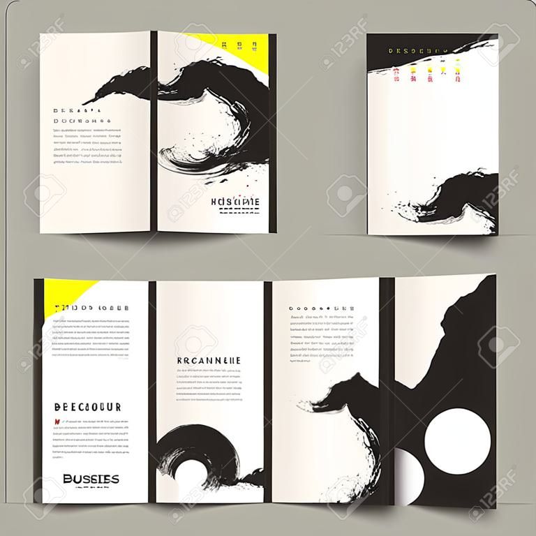 tri fold Chinese calligraphy style business brochure template 