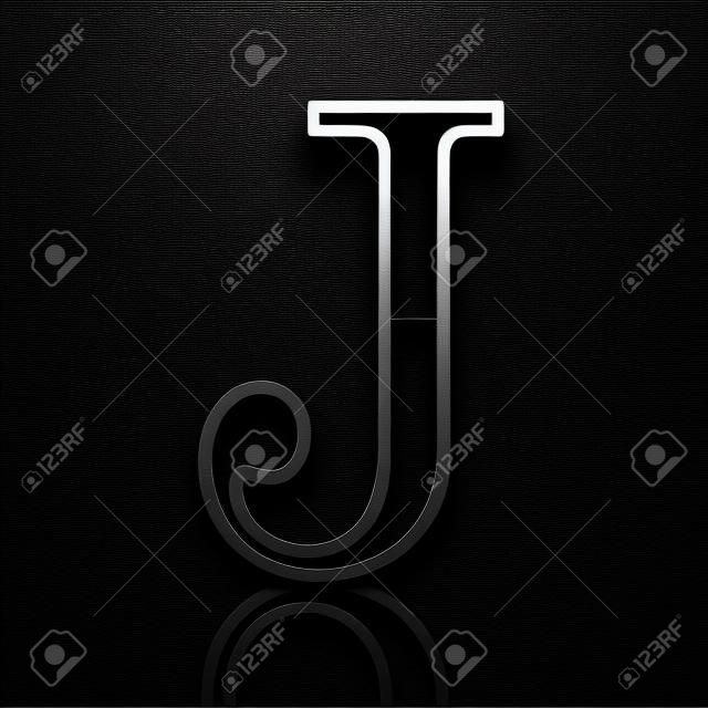 3d metallic black letter J isolated on black background