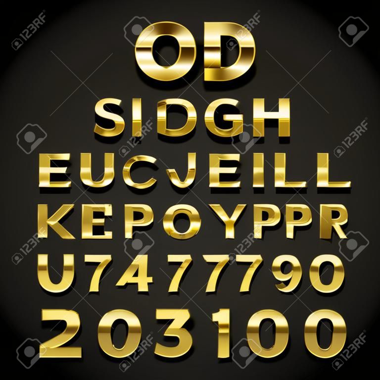 lucido font design d'oro impostata su sfondo nero