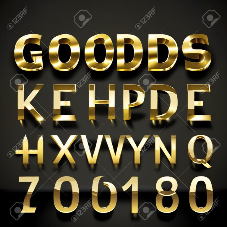 lucido font design d'oro impostata su sfondo nero