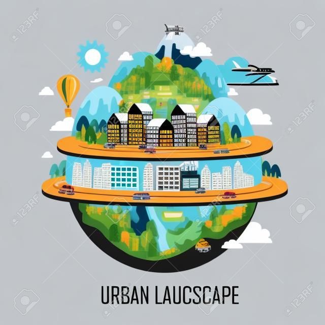 Urban Concept paesaggio: città attraente in stile linea