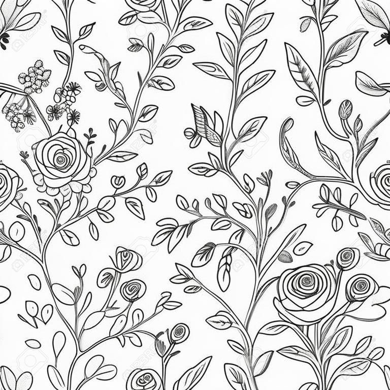gracioso padrão floral sem emenda para colorir página em estilo requintado