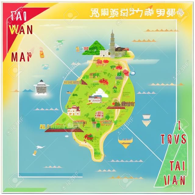 かわいい台湾旅行のランドマークと有名なスナックの地図
