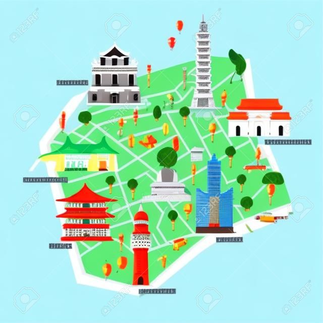 台湾旅游概念-平面设计风格地标