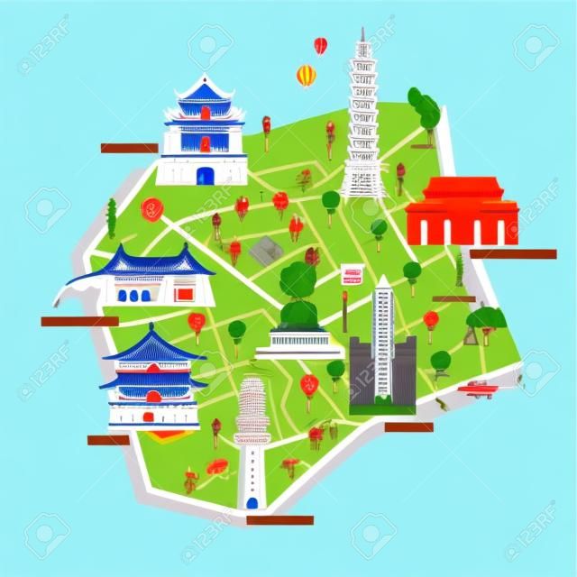 台湾旅游概念-平面设计风格地标