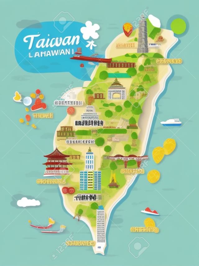 Taiwan landmarks carte Voyage en design plat