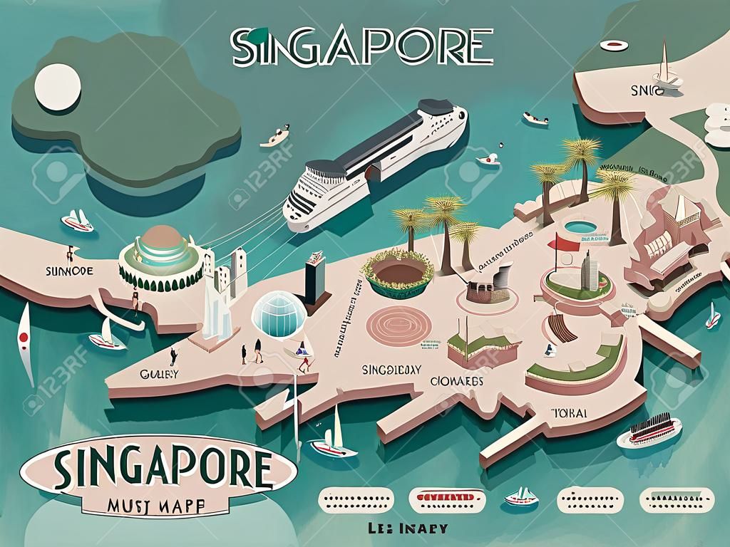 사랑스러운 싱가포르는 관광 명소로는 3D 아이소 메트릭 디자인에 매핑 여행을 볼 수 있어야합니다