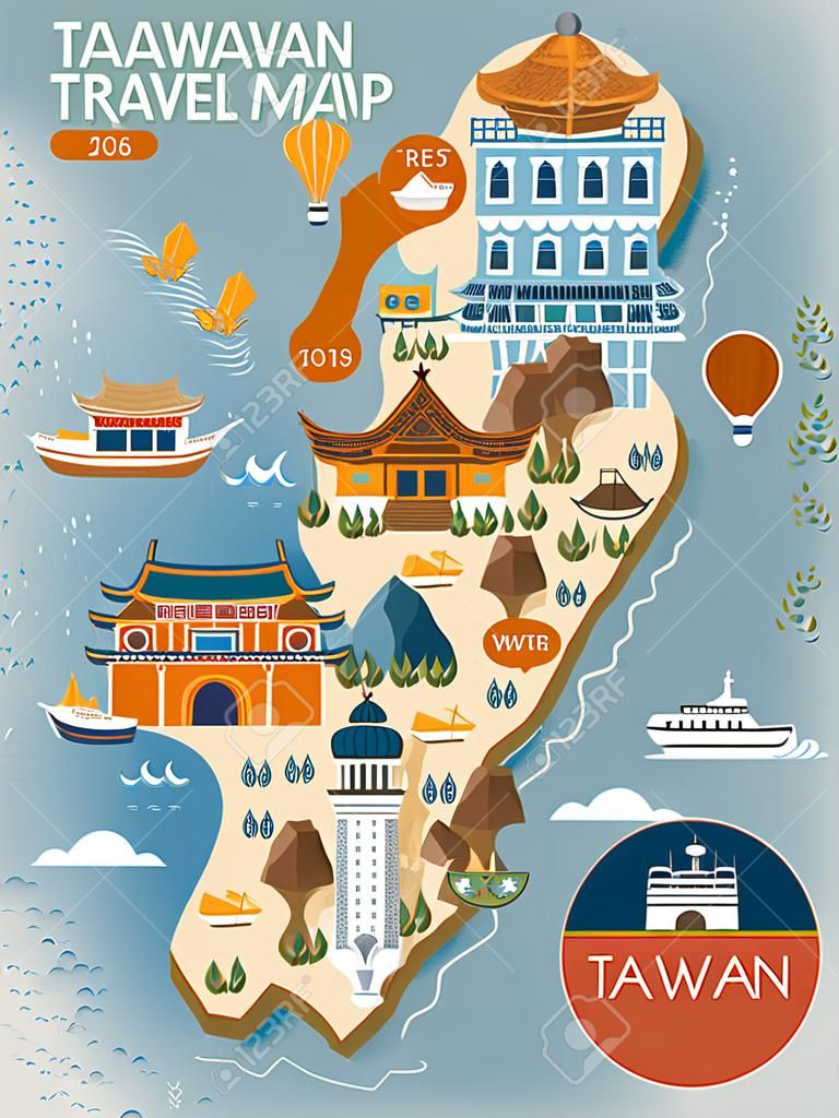 mooie Taiwan reiskaart ontwerp in platte stijl