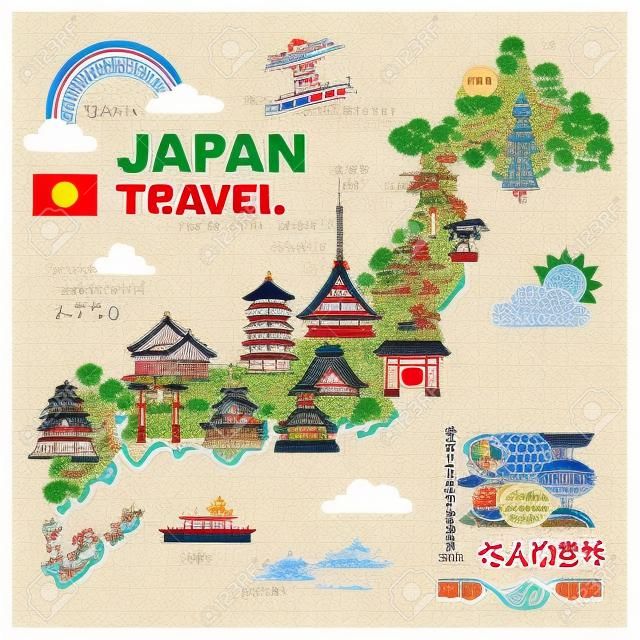 可爱的日本旅行地图-你好，欢迎来到日本日本