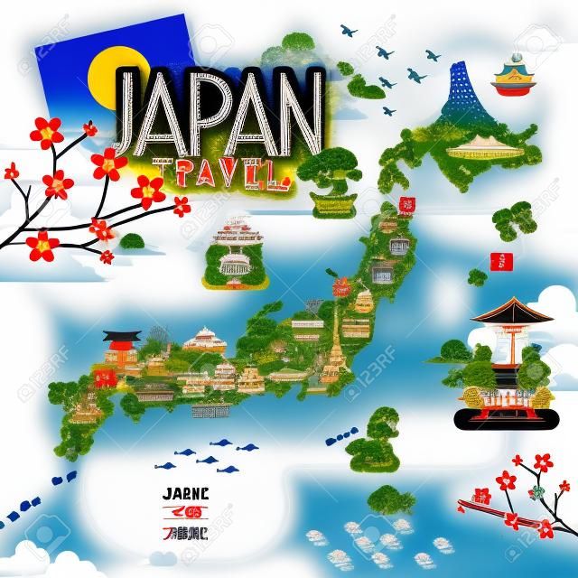 mapa de Japón con preciosas lugares de interés turístico